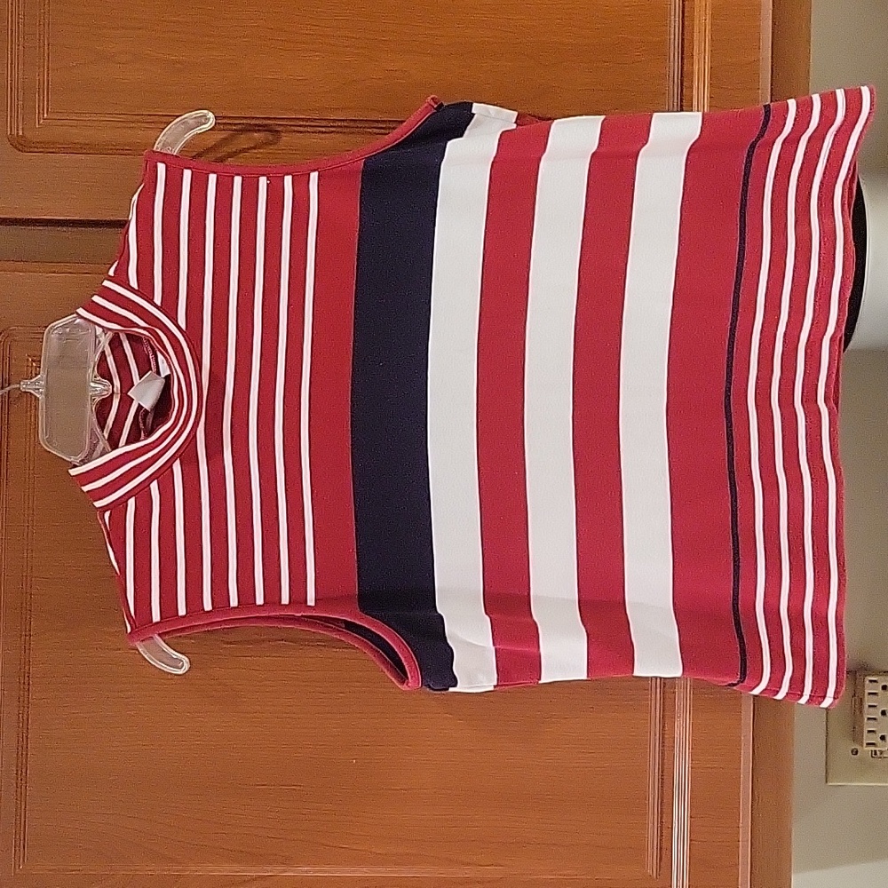 Cherokee Red White and Blue Stripes Sleeveless Knit Top Size XL